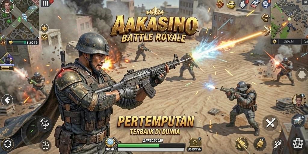 Tangkapan layar AAKASINO menampilkan aksi seru pertempuran Battle Royale.