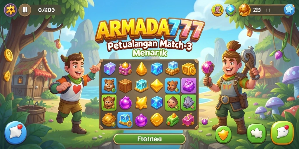 Tampilan gameplay menakjubkan dari ARMADA777 dalam aksi Match-3.