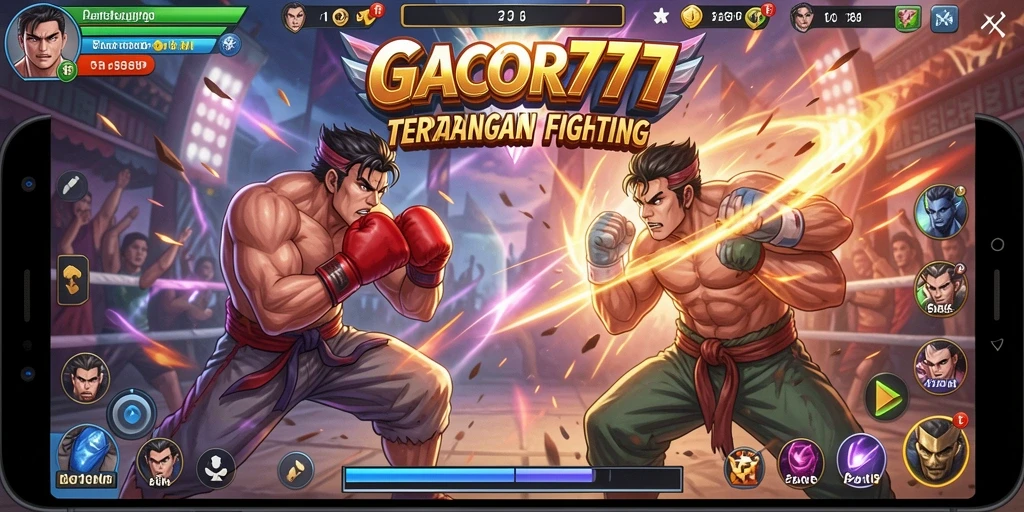 Screenshot gameplay GACOR777 menampilkan pertarungan epik dengan karakter yang berbeda.