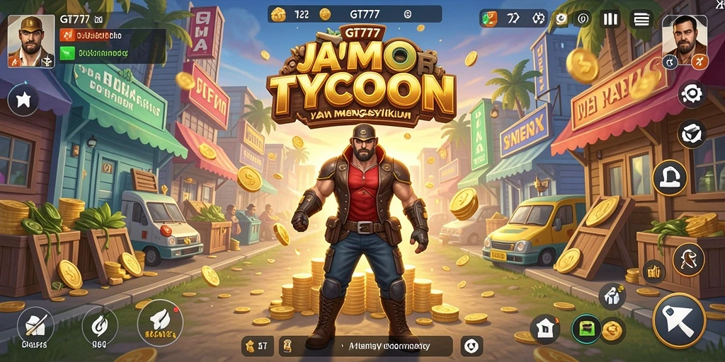 Tampilan gameplay GT777 dengan manajemen bisnis yang seru.