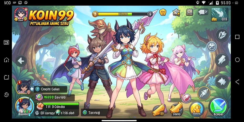 Tampilan gameplay KOIN99 yang penuh warna dan dinamis.