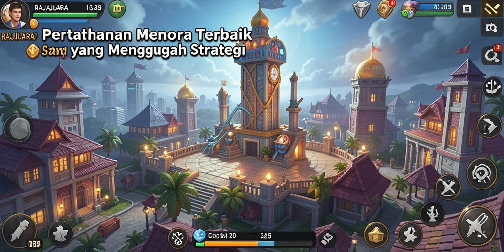Tangkapan layar utama gameplay RAJAJUARA yang penuh aksi Tower Defense.
