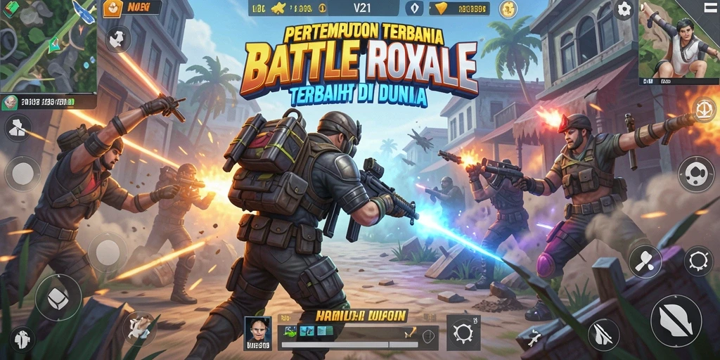 Gameplay seru dan mendebarkan dalam V21 Battle Royale.