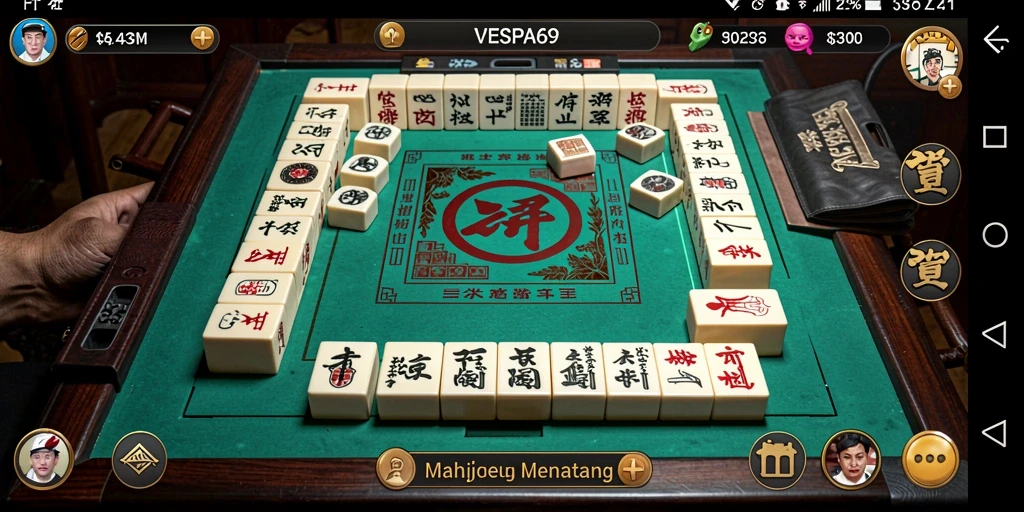 Tampilan gameplay VESPA69 dengan suasana permainan Mahjong yang seru.